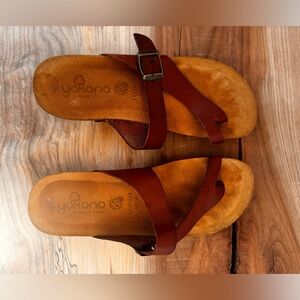 Yokono Women's Brown Leather Toe-Loop Sandals